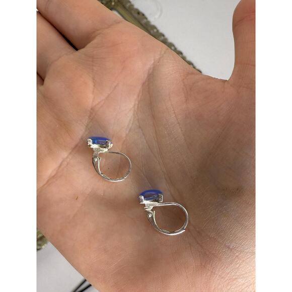 Stunning Vintage Sterling Silver Blue Cats Eye Earrings - Picture 7 of 10